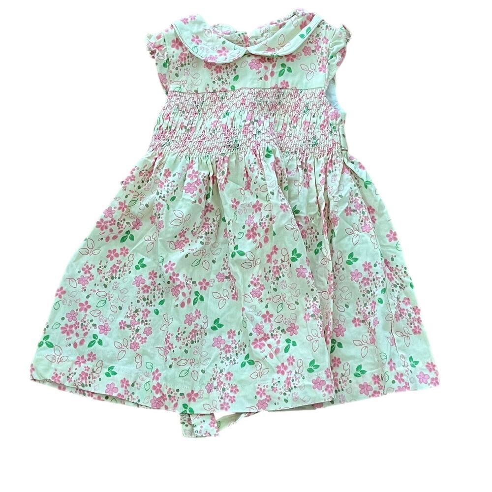 Laura Ashley Ivory/Pink Rose Spray Floral Smocked Party Dress 12M